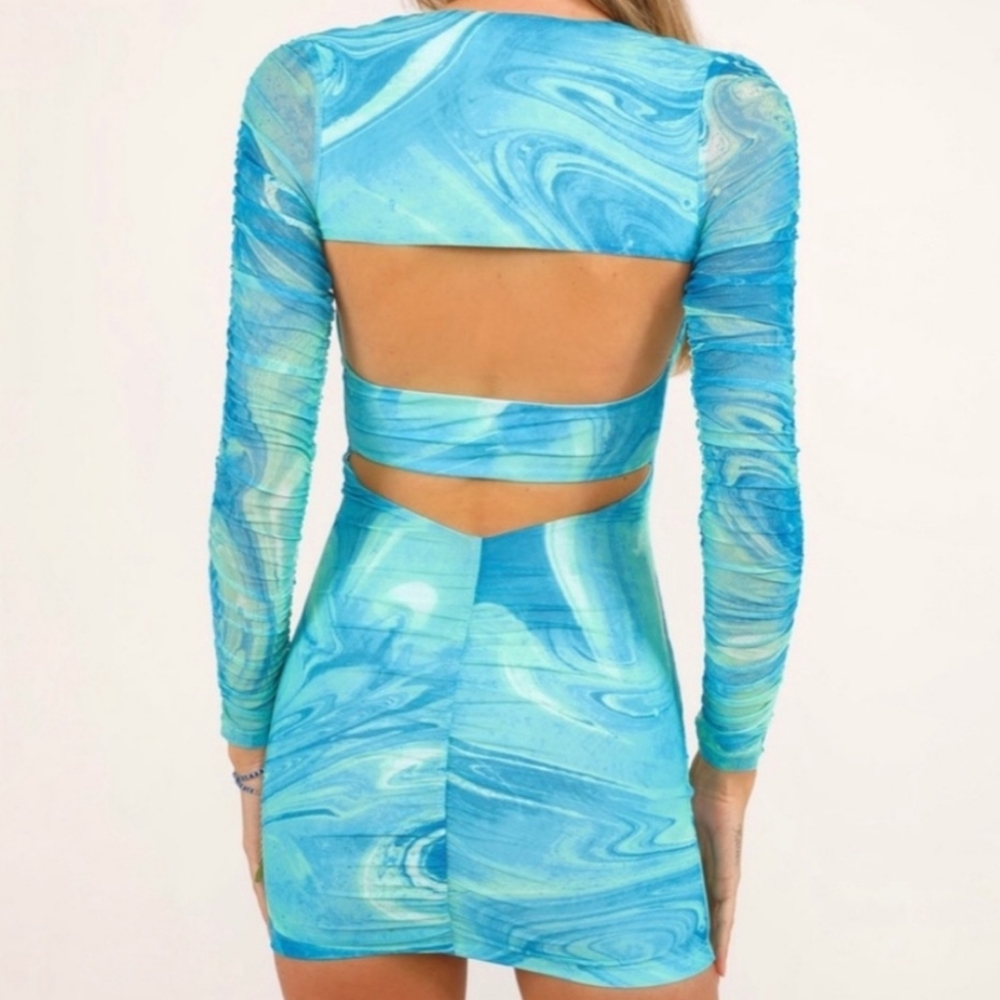 Tiger Mist Stas two-piece dress w shrug in swirls of turquoise, XXS - Picture 4 of 16